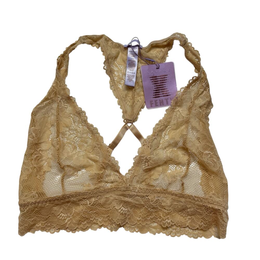 SAVAGE X FENTY *NEW* Floral Lace Racerback Bralette in Beige Size Large Unlined